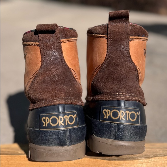 Sporto Duck Boots Womens 9 Insulated Rain Ankle Boots Navy Rubber & Tan Leather - Picture 3 of 11